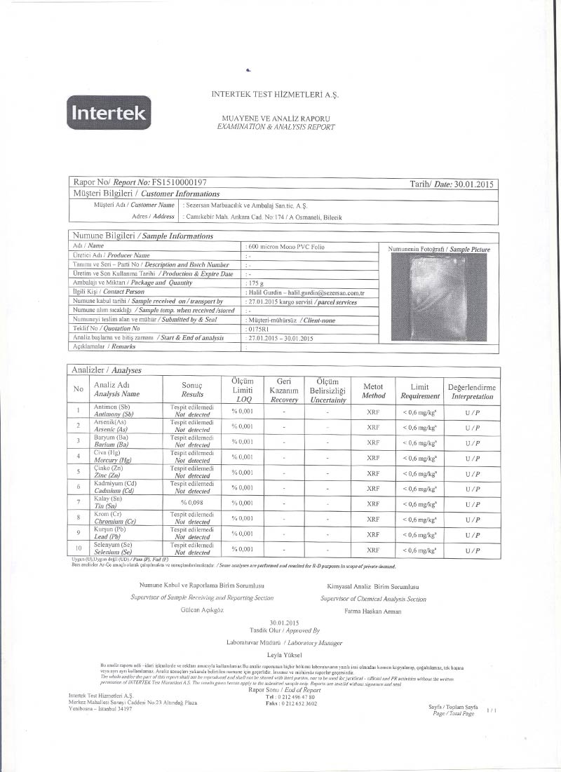 Muayene ve Analiz Raporu