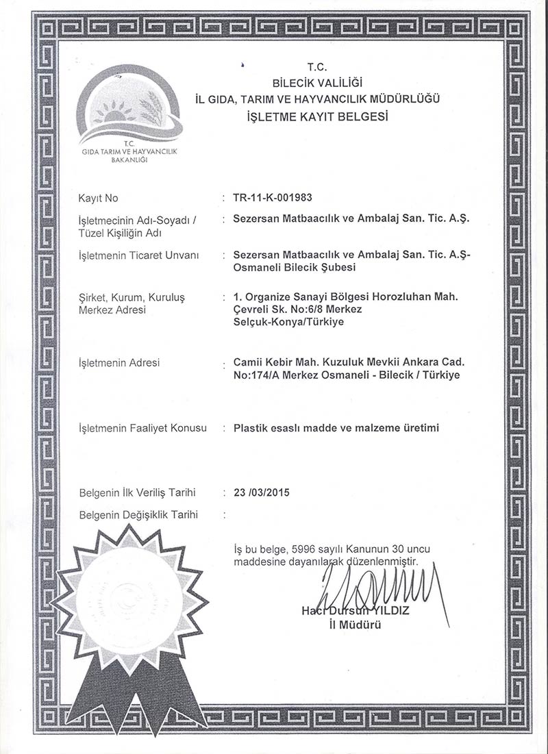 İşletme Kayıt Belgesi